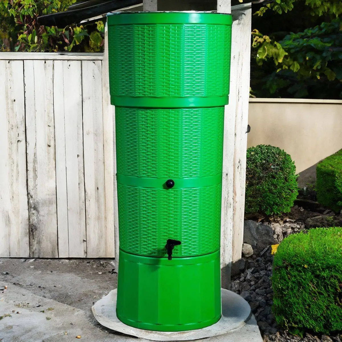 150L Rattan Wicker Effect Polybutt Water Butt - Lime Green 3 150L Rattan Wicker Effect Polybutt Water Butt - Lime Green