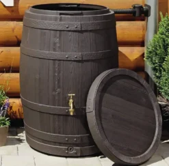 260L Barrica Rain Water Barrel -Grosafe Shop 250l vino rustic wood effect rain barrel 1 2 jpg