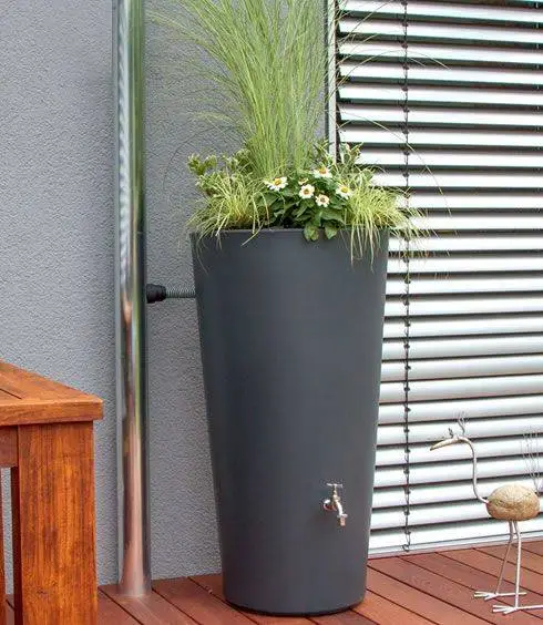 150L RainBowl Flower Water Butts With Planter In Slate Grey 3 150L RainBowl Flower Water Butts With Planter In Slate Grey