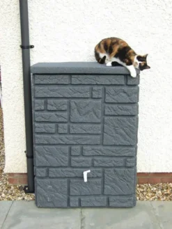 300L Maurano Stone Effect Water Butt - Charcoal -Grosafe Shop 3p technik decorative maurano stone wall effect water butt tanks charcoal 4 jpg