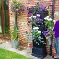 200L Rainwater Terrace Water Butt Planter - 3 Tier - Black & Dark Green -Grosafe Shop black water butt 200 litre plants 1 jpg