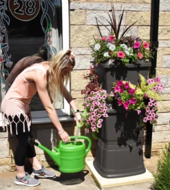134L Rainwater Terrace Water Butt Planter - 2 Tier - Black -Grosafe Shop black 134 litre water butt with flowers jpg
