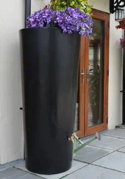 380L Garden Planter Water Butt Black With Tap Kit & Diverter