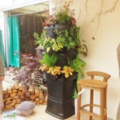 200L Rainwater Terrace Water Butt Planter - 3 Tier - Black -Grosafe Shop water butt black 200 rainwater terrace jpg
