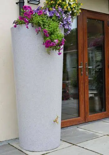 380L Garden Planter Water Butt White Marble With Tap Kit & Diverter 3 380L Garden Planter Water Butt White Marble With Tap Kit & Diverter